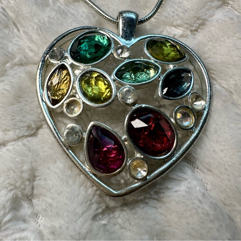 Vintage Sterling Silver Heart Gemstone Necklace